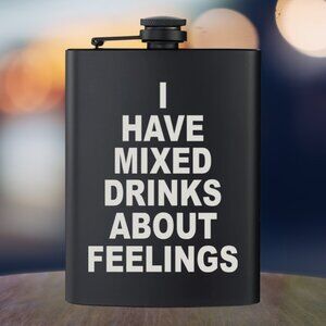 Personalized Drinks Mixed Feelings Black Flask | Humor Gift | Family Gift
